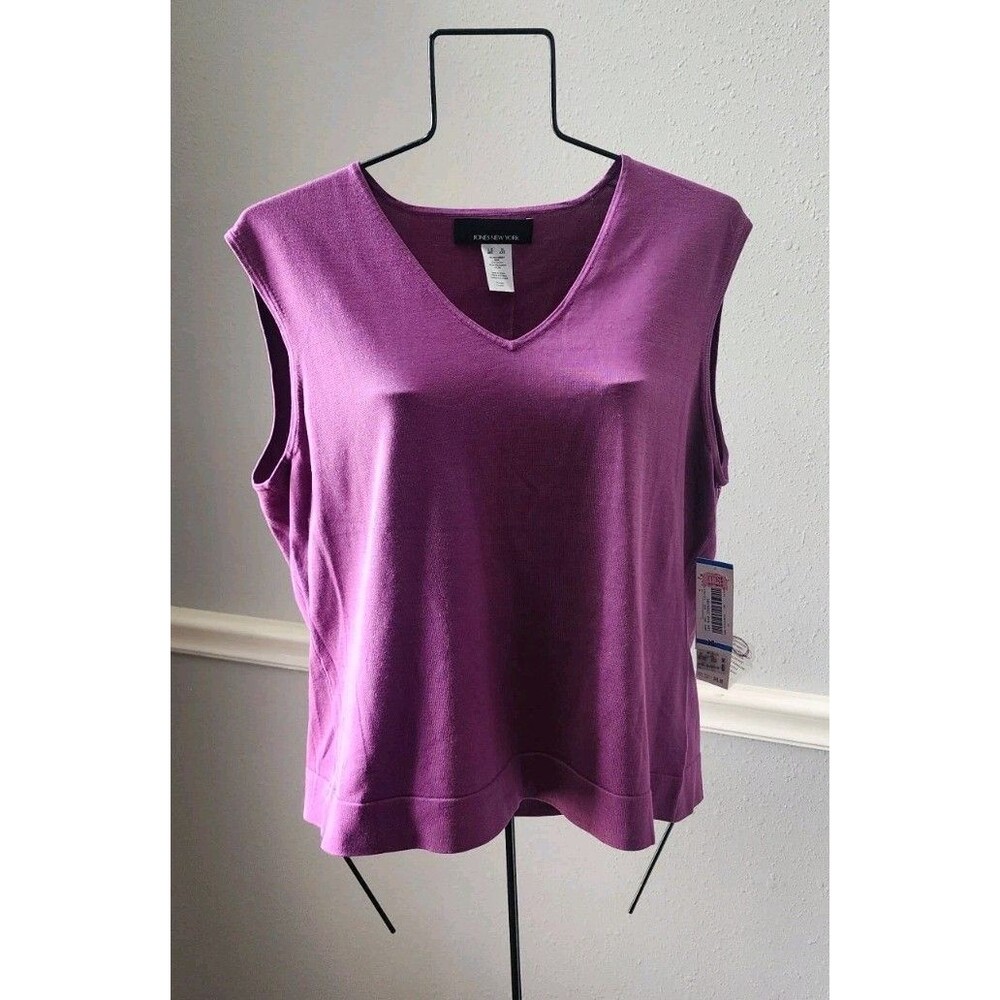 Jones New York Collection Purple Sleeveless Knit Top Women Size XL Silk Blend